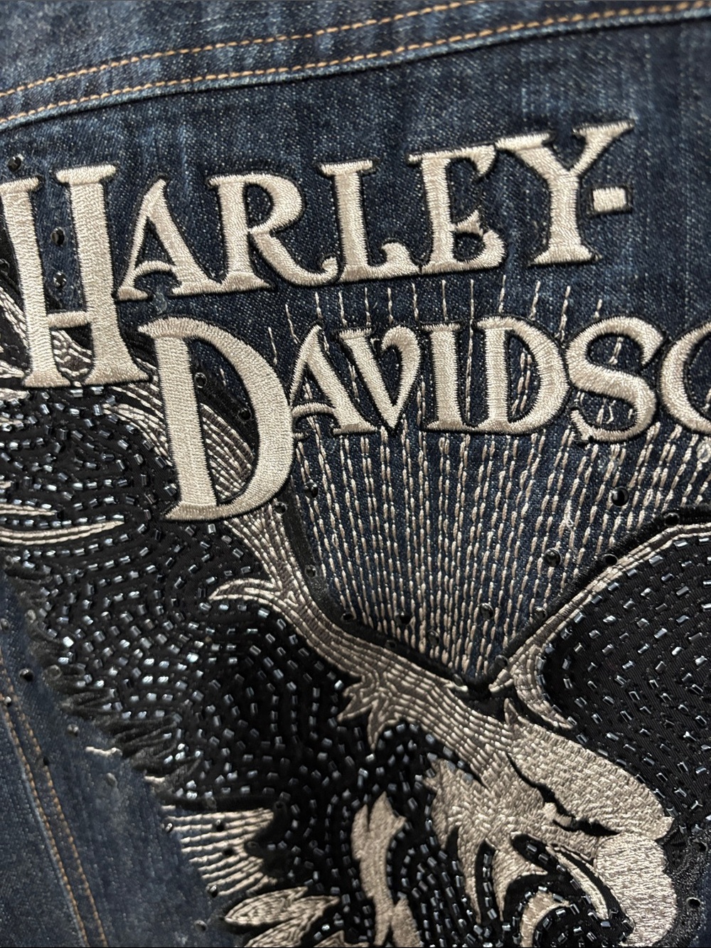 Harley-Davidson Women's Dark Indigo Denim Jacket with Embroidered Logo - Picture 3 of 4